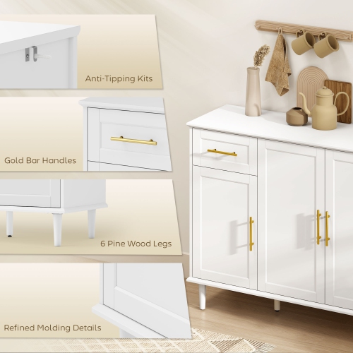 HOMCOM Sideboard Buffet Cabinet with Soft-Close Doors, 55" Modern Coffee Bar Cabinet with 2 Drawers, 3 Adjustable Shelves and 4 Doors, Kitchen