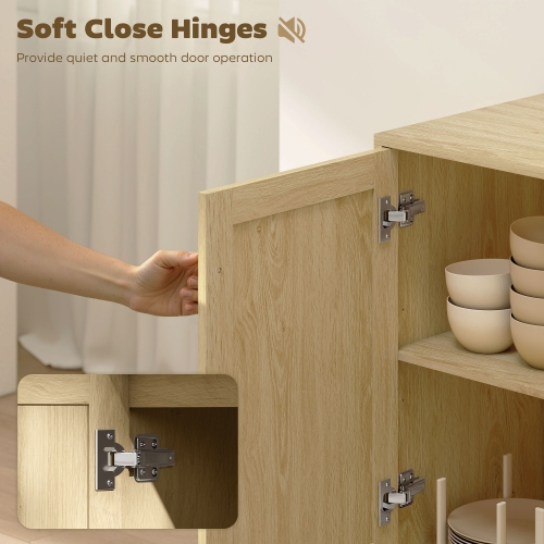 HOMCOM Rattan Sideboard Buffet Cabinet with Soft-Close Doors, 47" Boho Coffee Bar Cabinet with 3 Drawers and Adjustable Shelf, Kitchen Credenza with