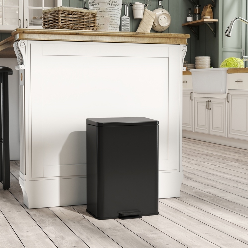 HOMCOM Kitchen Garbage Bin, 5 Gallon Trash Can with Foot Pedal, Soft-Close Garbage Can with Removable Inner Buckets, Fingerprint-Proof for Kitchen,
