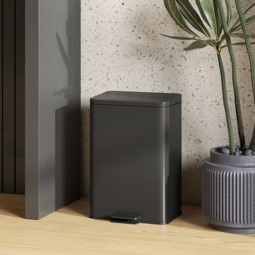 HOMCOM Kitchen Garbage Bin, 5 Gallon Trash Can with Foot Pedal, Soft-Close Garbage Can with Removable Inner Buckets, Fingerprint-Proof for Kitchen,