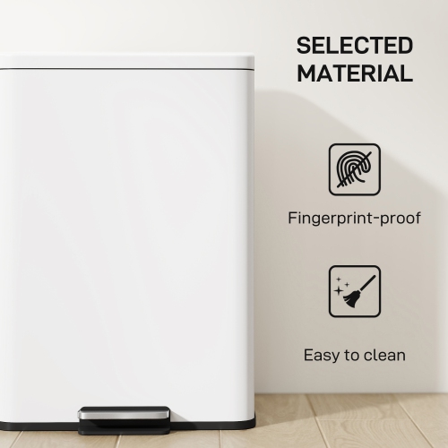 HOMCOM Kitchen Garbage Bin, 5 Gallon Trash Can with Foot Pedal, Soft-Close Garbage Can with Removable Inner Buckets, Fingerprint-Proof for Kitchen,