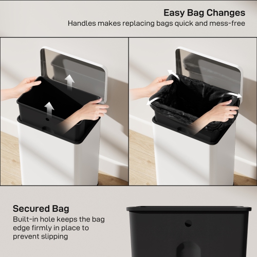 HOMCOM Kitchen Garbage Bin, 5 Gallon Trash Can with Foot Pedal, Soft-Close Garbage Can with Removable Inner Buckets, Fingerprint-Proof for Kitchen,