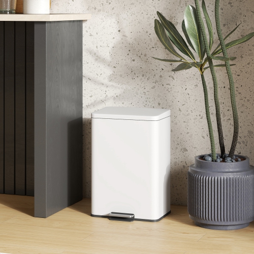 HOMCOM Kitchen Garbage Bin, 5 Gallon Trash Can with Foot Pedal, Soft-Close Garbage Can with Removable Inner Buckets, Fingerprint-Proof for Kitchen,