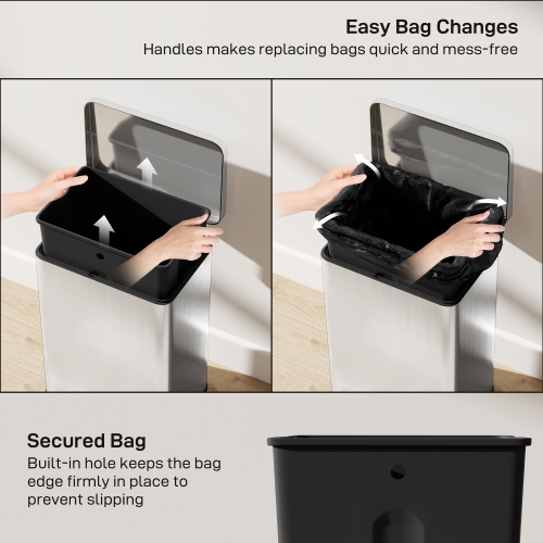 HOMCOM Kitchen Garbage Bin, 5 Gallon Trash Can with Foot Pedal, Soft-Close Garbage Can with Removable Inner Buckets, Fingerprint-Proof for Kitchen,