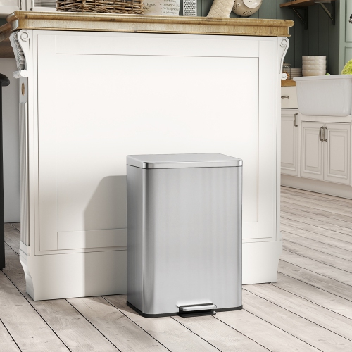 HOMCOM Kitchen Garbage Bin, 5 Gallon Trash Can with Foot Pedal, Soft-Close Garbage Can with Removable Inner Buckets, Fingerprint-Proof for Kitchen,