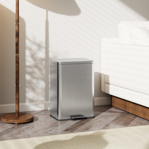 HOMCOM Kitchen Garbage Bin, 5 Gallon Trash Can with Foot Pedal, Soft-Close Garbage Can with Removable Inner Buckets, Fingerprint-Proof for Kitchen,