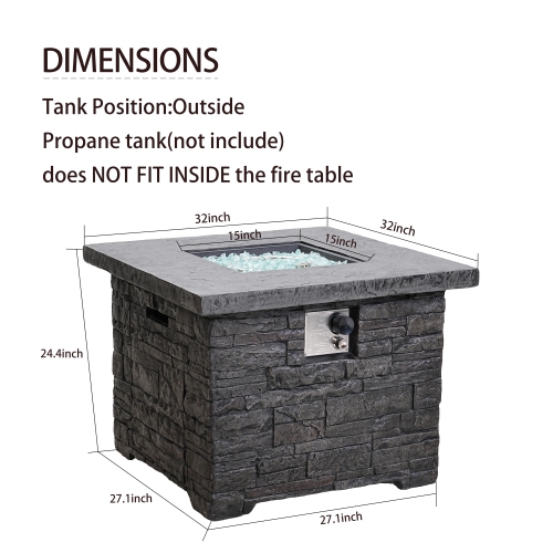 ZACHVO 32-Inch square Patioflame tables -50000 BTU burner- White