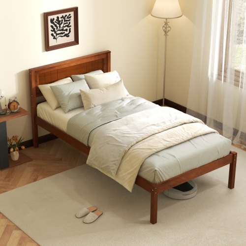 Sturdy Bed Frame with Wood Headboard and Slatted Foundation