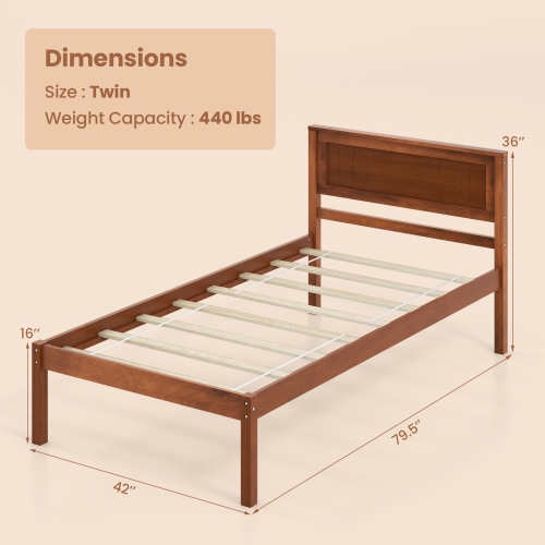 Sturdy Bed Frame with Wood Headboard and Slatted Foundation
