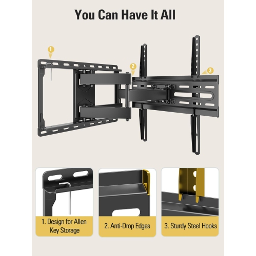 TV Wall Mount for Most 32-65" Flat Screen TVs, Full Motion TV Mount with Dual Swivel Articulating Arms, Easy for TV Centering, Max VESA 400x400mm, 99