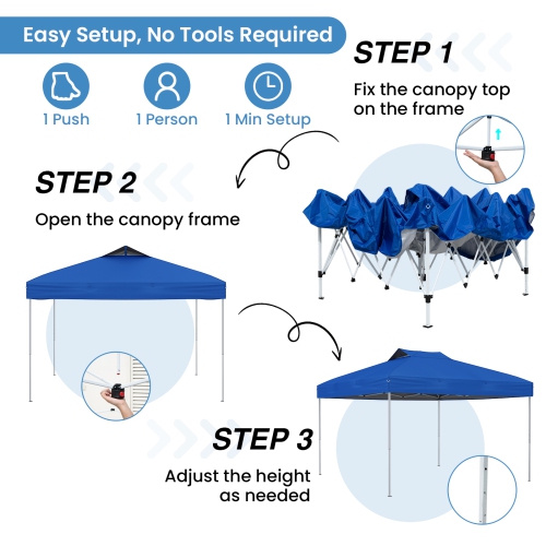 Tente à auvent escamotable pour 1 personnes 10 x 10 pi de Costway avec 1 cordes à verrouillage central Bleu/Rose/Gris/Bleu marine/Blanc