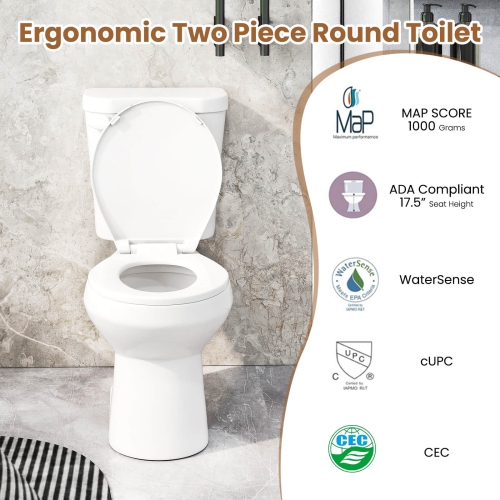 Costway Two-Piece Round Toilet Standard Toilet with 17.5" ADA Comfort Chair Height Seat