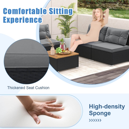 Costway 5 Piece Outdoor Furniture Set with Seat & Back Cushions Acacia Wood Tabletop