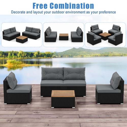 Costway 5 Piece Outdoor Furniture Set with Seat & Back Cushions Acacia Wood Tabletop