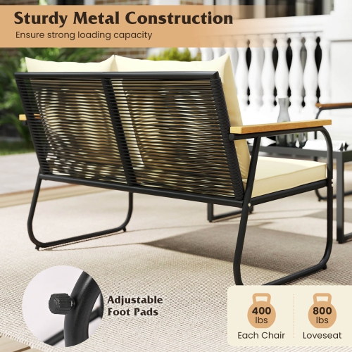 Costway 4/8 PCS Patio Furniture Set with Tempered Glass Coffee Table PE Wicker Rattan Chairs