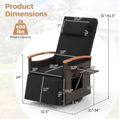 Chaise longue de patio inclinable et pivotante à 360° en rotin de Costway Outdoor