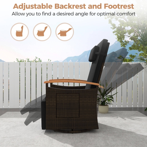 Chaise longue de patio inclinable et pivotante à 360° en rotin de Costway Outdoor
