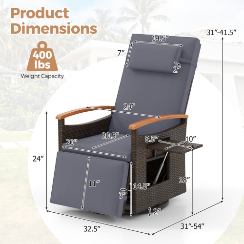 Chaise longue de patio inclinable et pivotante à 360° en rotin de Costway Outdoor