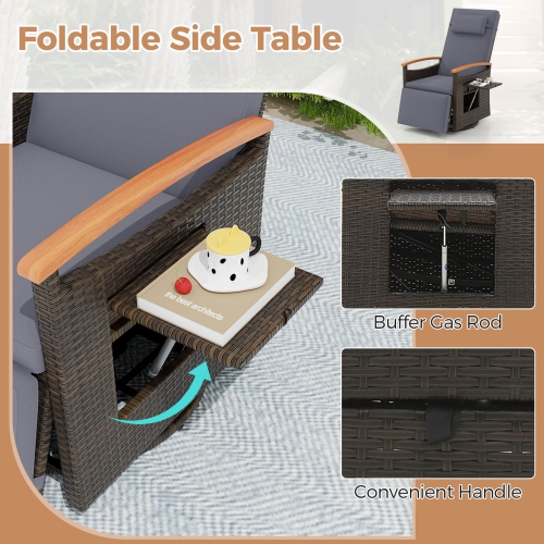 Chaise longue de patio inclinable et pivotante à 360° en rotin de Costway Outdoor