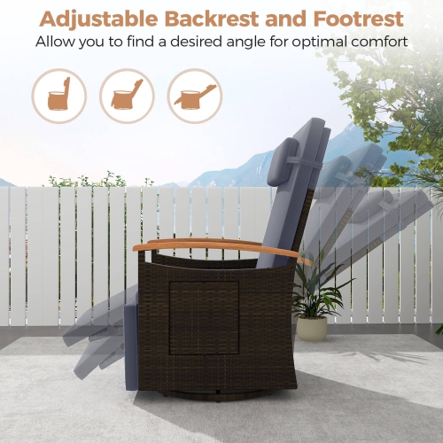 Chaise longue de patio inclinable et pivotante à 360° en rotin de Costway Outdoor