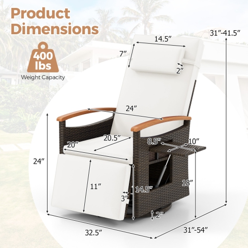 Chaise longue de patio inclinable et pivotante à 360° en rotin de Costway Outdoor