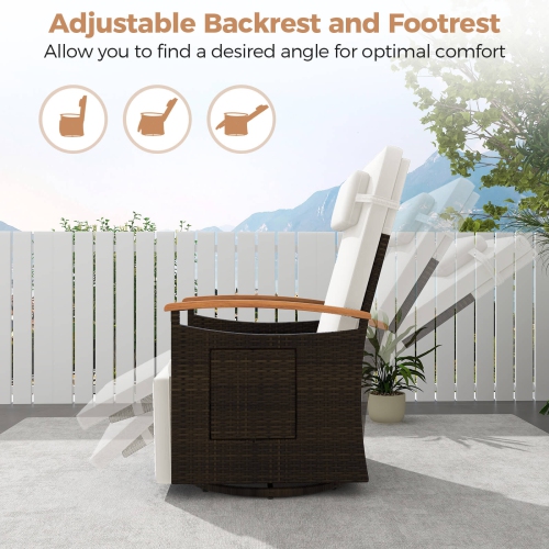 Chaise longue de patio inclinable et pivotante à 360° en rotin de Costway Outdoor