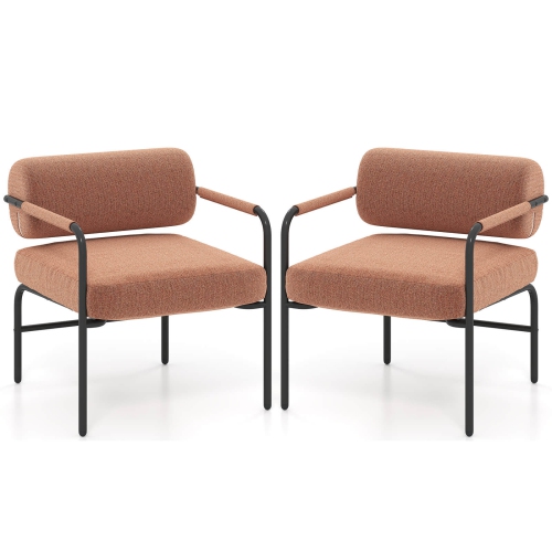 Costway 1/2 PCS Modern Velvet Upholstered Accent Chair with Cylindrical Backrest & Metal Armrests White/Brown