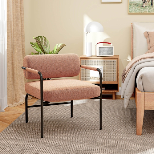 Costway 1/2 PCS Modern Velvet Upholstered Accent Chair with Cylindrical Backrest & Metal Armrests White/Brown