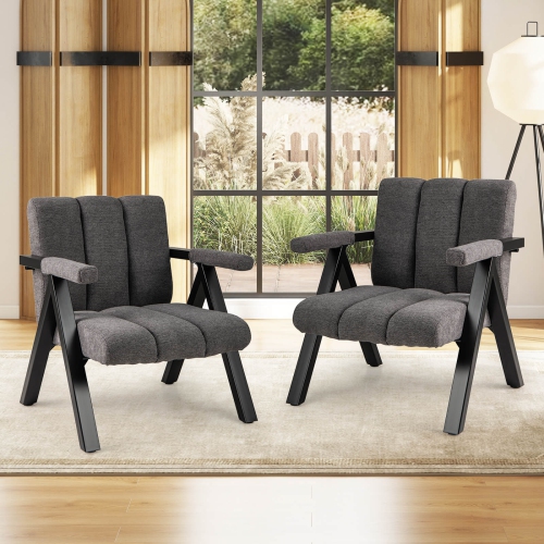 Costway 1/2 PCS Oversized Accent Chair with Metal Frame & Armrests Mid-century Modern Armchair Gray/White