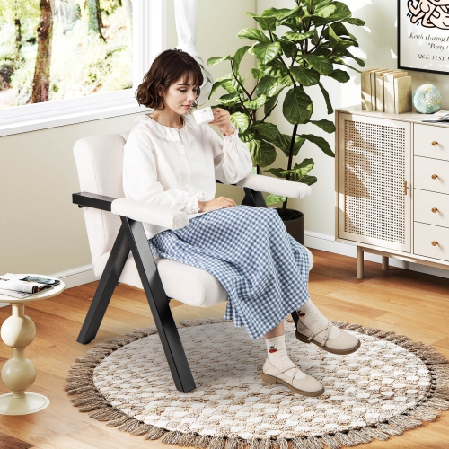 Costway 1/2 PCS Oversized Accent Chair with Metal Frame & Armrests Mid-century Modern Armchair Gray/White