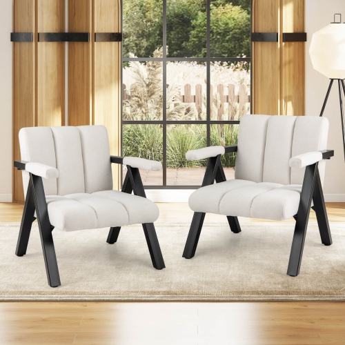 Costway 1/2 PCS Oversized Accent Chair with Metal Frame & Armrests Mid-century Modern Armchair Gray/White