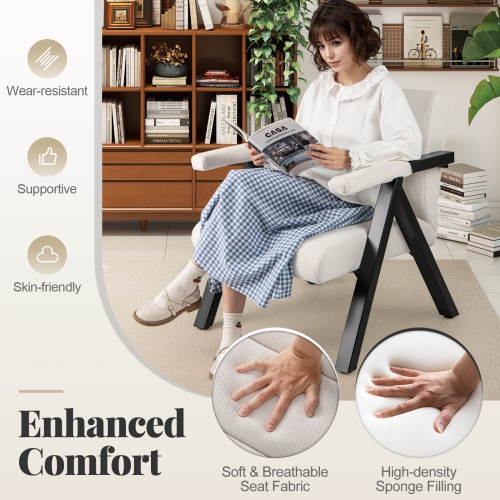 Costway 1/2 PCS Oversized Accent Chair with Metal Frame & Armrests Mid-century Modern Armchair Gray/White