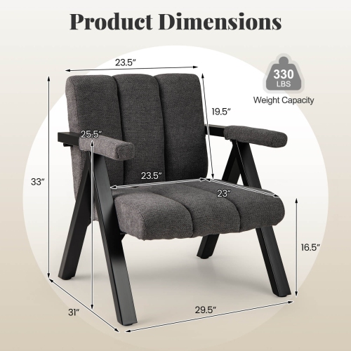 Costway 1/2 PCS Oversized Accent Chair with Metal Frame & Armrests Mid-century Modern Armchair Gray/White