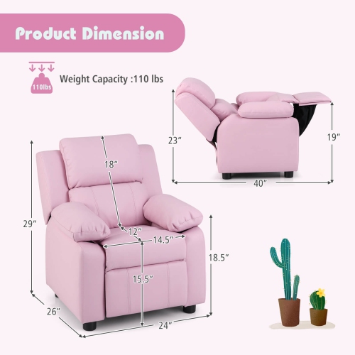Fauteuil inclinable en cuir PU pour enfants avec accoudoir et appuie-tête Lounge 3 couleurs de Costway