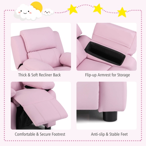 Fauteuil inclinable en cuir PU pour enfants avec accoudoir et appuie-tête Lounge 3 couleurs de Costway