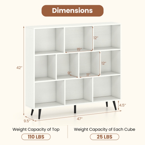 Costway 7/8/10/10 Cube 31.5"/39.5"/47"/55" Bookcase with 4/5 Metal Legs 2 Anti-tip Devices Display Cabinet Rack