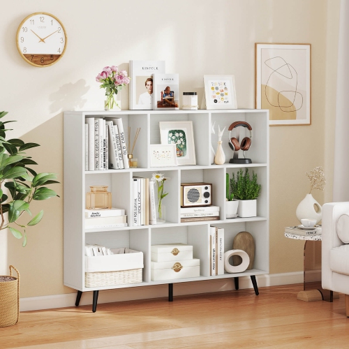 Costway 7/8/10/10 Cube 31.5"/39.5"/47"/55" Bookcase with 4/5 Metal Legs 2 Anti-tip Devices Display Cabinet Rack