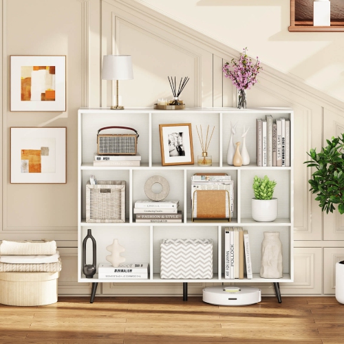 Costway 7/8/10/10 Cube 31.5"/39.5"/47"/55" Bookcase with 4/5 Metal Legs 2 Anti-tip Devices Display Cabinet Rack