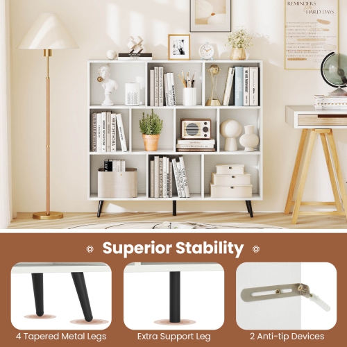 Costway 7/8/10/10 Cube 31.5"/39.5"/47"/55" Bookcase with 4/5 Metal Legs 2 Anti-tip Devices Display Cabinet Rack