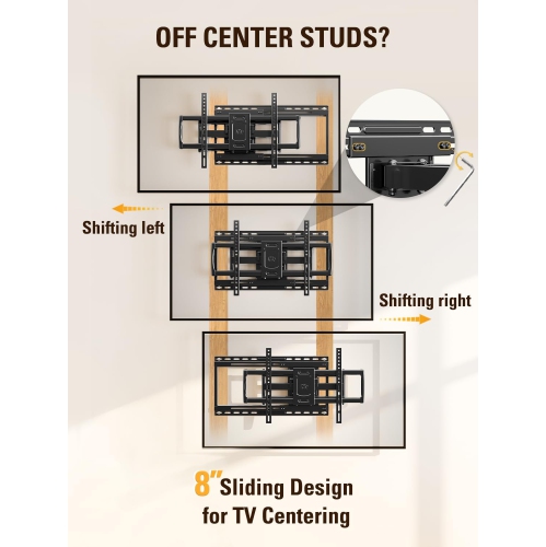Sliding TV Wall Mount for 42-86" TVs, Full Motion Articulating Dual Arms, Easy TV Centering, Max VESA 600x400mm, 132 lbs