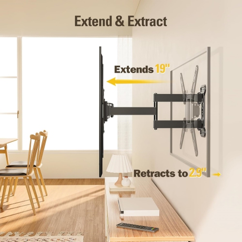 TV Wall Mount Bracket for Most of 26-55 Inch TV, 19 Inch Long Arm TV Mount with Full Motion Swivel Articulating Arm up to VESA 400x400mm and 60 lbs
