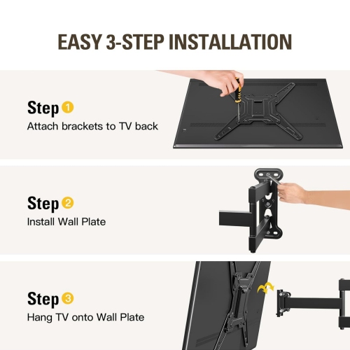 TV Wall Mount Bracket for Most of 26-55 Inch TV, 19 Inch Long Arm TV Mount with Full Motion Swivel Articulating Arm up to VESA 400x400mm and 60 lbs