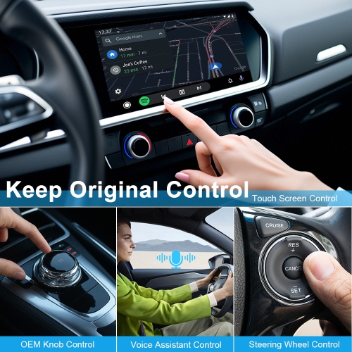 4+64&nbsp;Go CarPlay Boîte adaptative Android, commande d'écran de voiture d'origine + assistant vocal, pas besoin de désassembler et de brancher,