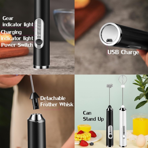 Electric Egg Beater Milk Frother Coffee Frother Handheld Wireless Egg White Cream Cake Mixer - Black