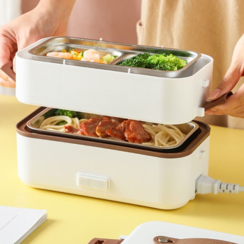 300W Multifunctional Electric Lunch Box - Stainless Steel Self-Heating Food Warmer, Leak-Proof, Fast Heating, Perfect for Office/Travel - Green