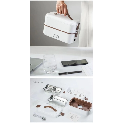 300W Multifunctional Electric Lunch Box - Stainless Steel Self-Heating Food Warmer, Leak-Proof, Fast Heating, Perfect for Office/Travel - Green