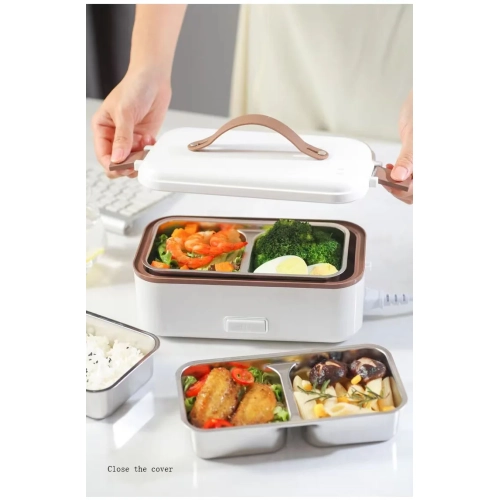 300W Multifunctional Electric Lunch Box - Stainless Steel Self-Heating Food Warmer, Leak-Proof, Fast Heating, Suitable for Offices/Travel - Green
