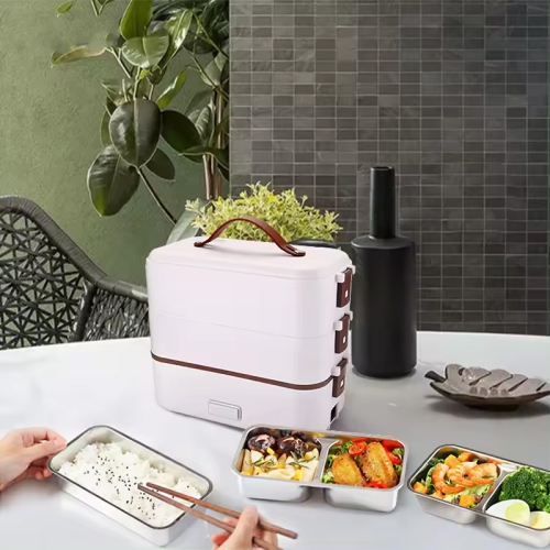 300W Multifunctional Electric Lunch Box - Stainless Steel Self-Heating Food Warmer, Leak-Proof, Fast Heating, Perfect for Office/Travel - Pink