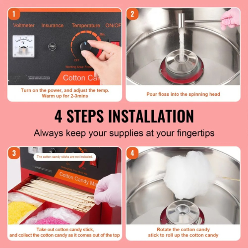 Machine à Barbe à Papa Maison - Pour Sucre Ou Bonbons - 450W - 220V EU - Rose - Accessoires Inclus
