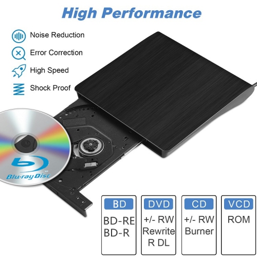 Graveur Blu-ray DVD, lecteur Blu-ray externe pour ordinateur portatif, graveur Blu-ray mobile universel - Noir brossé double